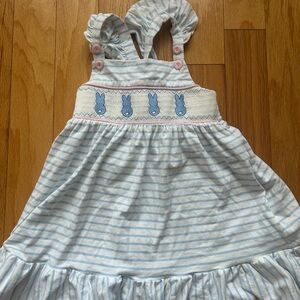 Striped Blue and White Dress with Bunny Design